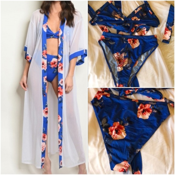 3 PICE SWIM SET Kimono & BIKINi - Picture 1 of 8